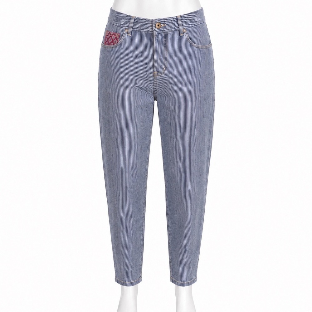 April Cornell Jeans Womens 12 31 Blue White Pinstripe Skinny‎ Zippers Conductor